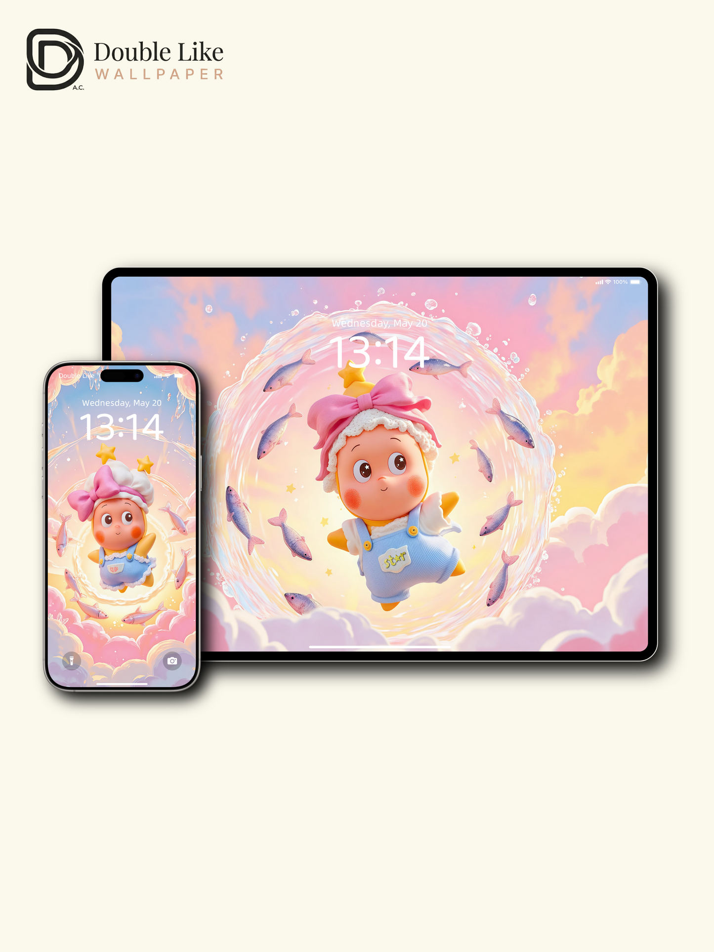 Dreamy Cloud & Floating Fish Bow Cutie Full Set Phone Wallpapers [#JJ195]