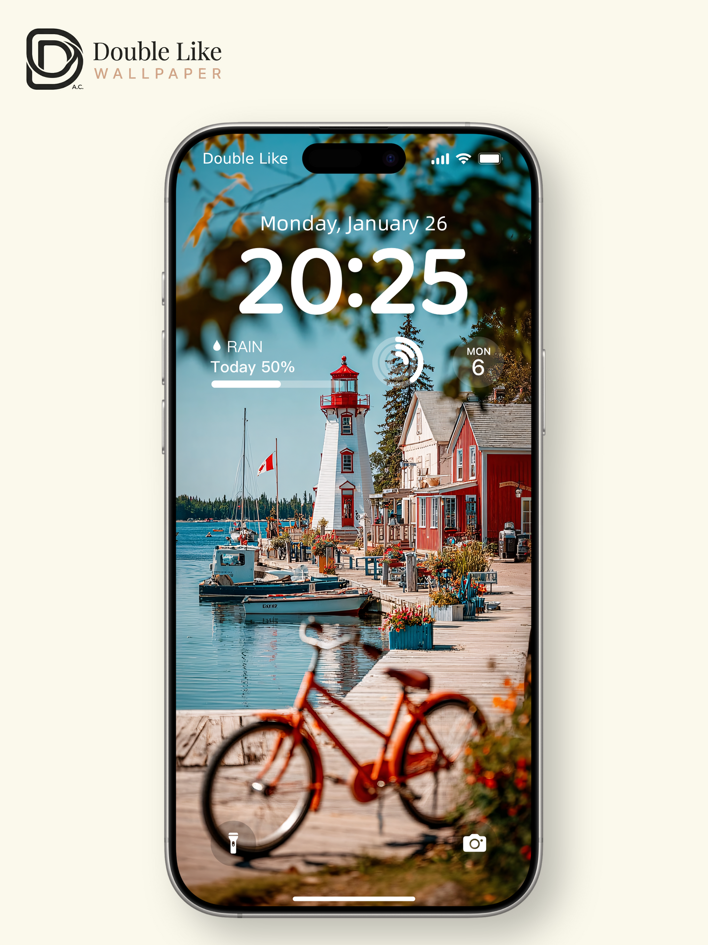 Coastal Harbor Lighthouse & Red Bicycle Aesthetic Wallpaper Pack [#JJ1329]