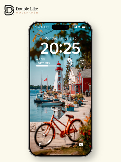 Coastal Harbor Lighthouse & Red Bicycle Aesthetic Wallpaper Pack [#JJ1329]