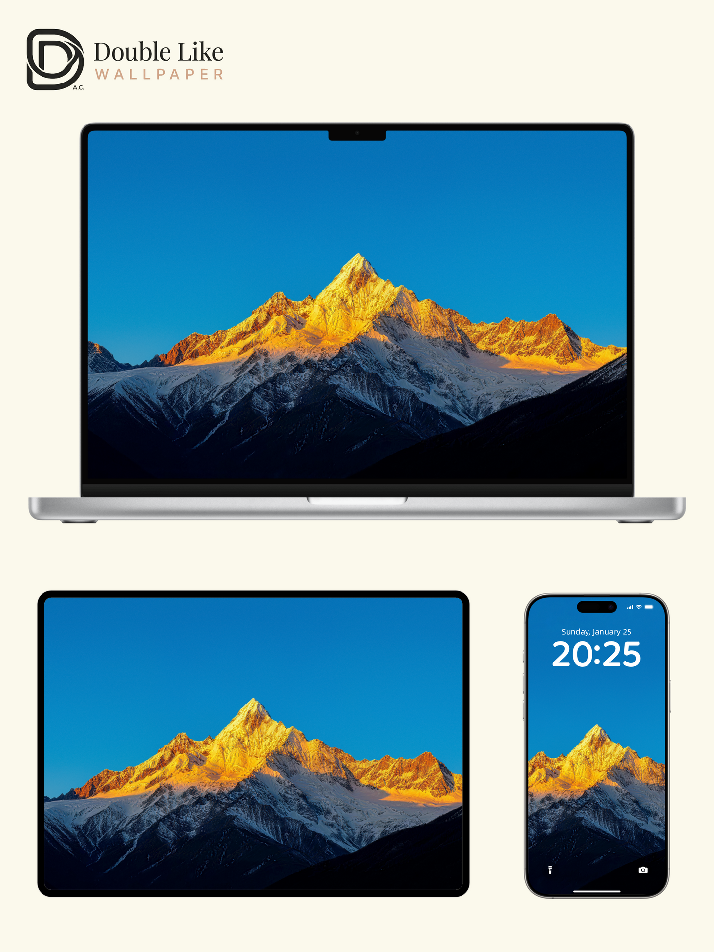 Sunlit Golden Peak Inspirational Snow Mountain Wallpaper Pack [#LFHL30314]