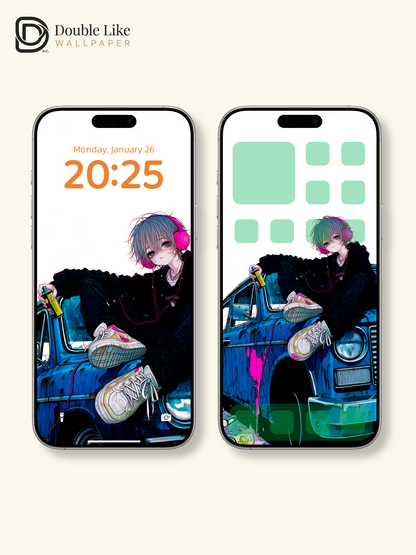 Retro Anime Boy Spray Paint Vintage Car Urban Grunge Aesthetic Wallpaper Pack [#HW1519]