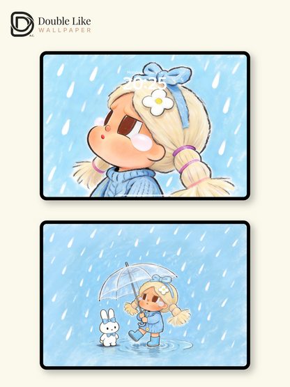 A Little Hug on a Rainy Day ☔💙 | Healing Cute Wallpaper Pack [#JJ400]