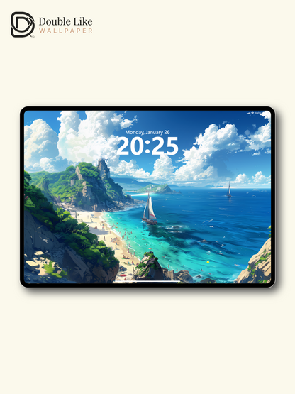 Coastal Beach Sailboat Summer Clouds Anime Aesthetic Wallpaper Pack [#WGF037]