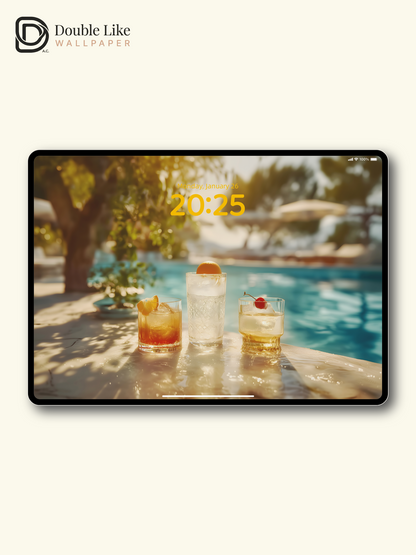 Refreshing Poolside Iced Drinks Relaxing Summer Lock Screen Wallpaper Pack [#ZJYX0503]
