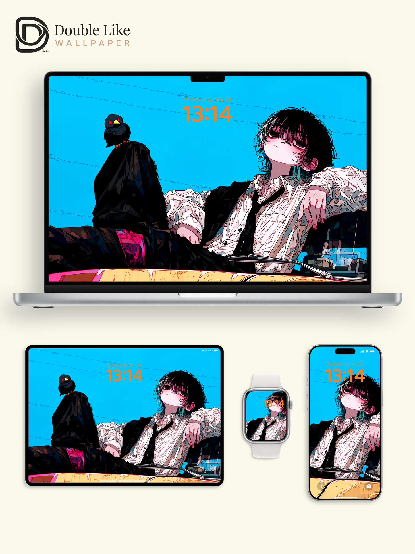 Retro Anime Boy Yellow Car Cyan Sky Urban Grunge Aesthetic Wallpaper Pack [#HW1514]