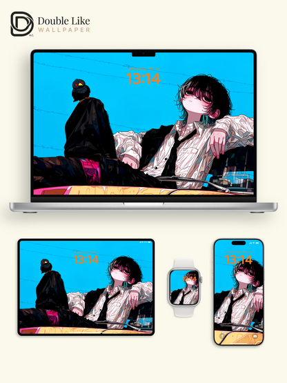Retro Anime Boy Yellow Car Cyan Sky Urban Grunge Aesthetic Wallpaper Pack [#HW1514]