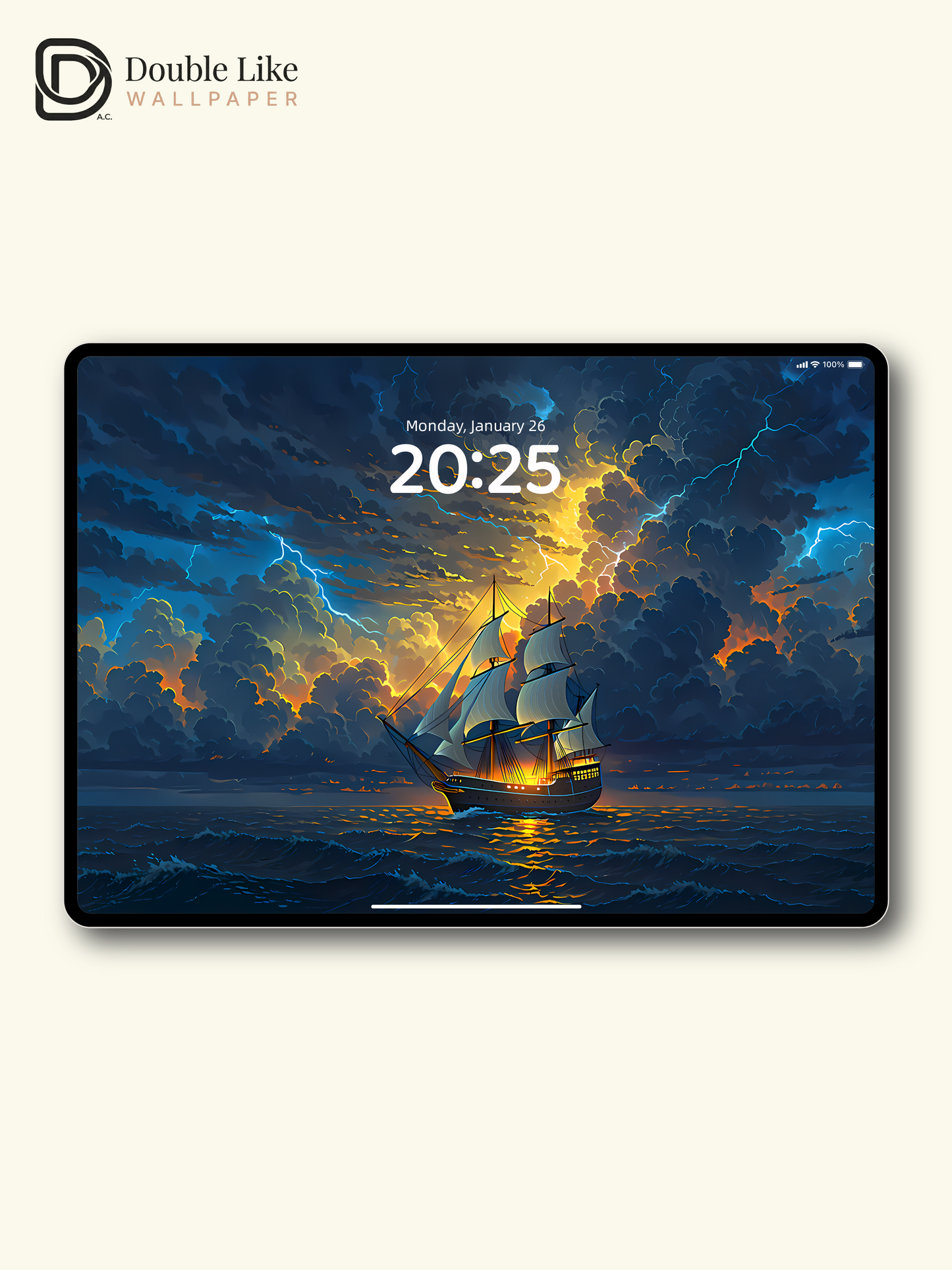 Storm Sailboat Brave Waves Aesthetic Illustration Wallpaper, [#LFHL1006]