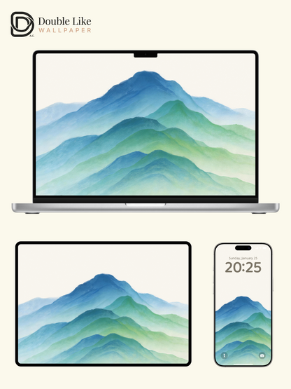 Misty Blue-Green Mountains" Healing Watercolor Wallpaper Set [#LFHL30518]
