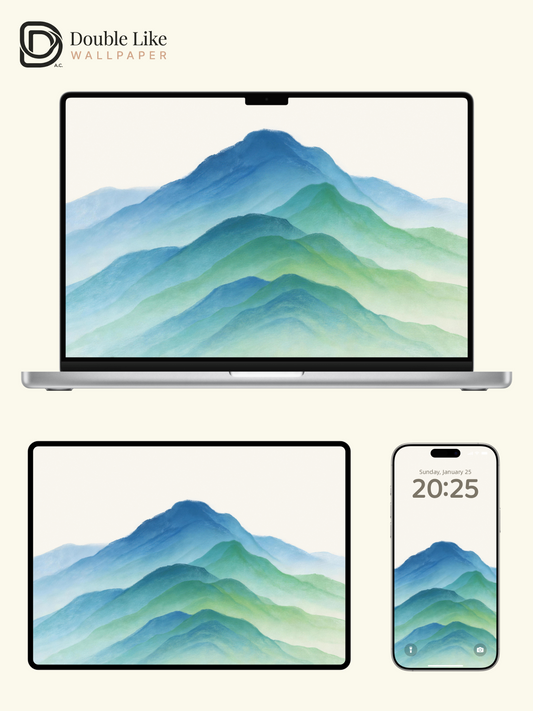 Misty Blue-Green Mountains" Healing Watercolor Wallpaper Set [#LFHL30518]