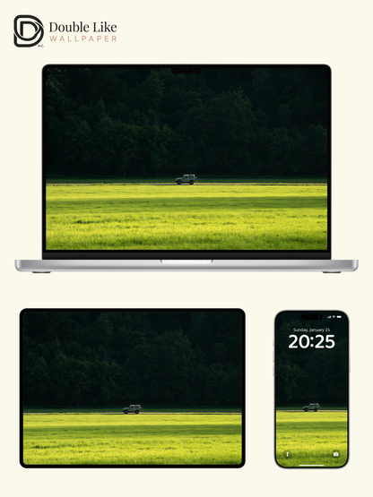 Minimalist Cinematic Green Forest and Grassland Off-Road Vehicle Aesthetic Wallpaper [#LFHL30521]