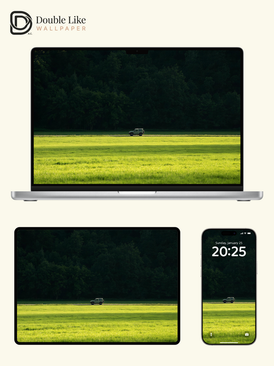 Minimalist Cinematic Green Forest and Grassland Off-Road Vehicle Aesthetic Wallpaper [#LFHL30521]