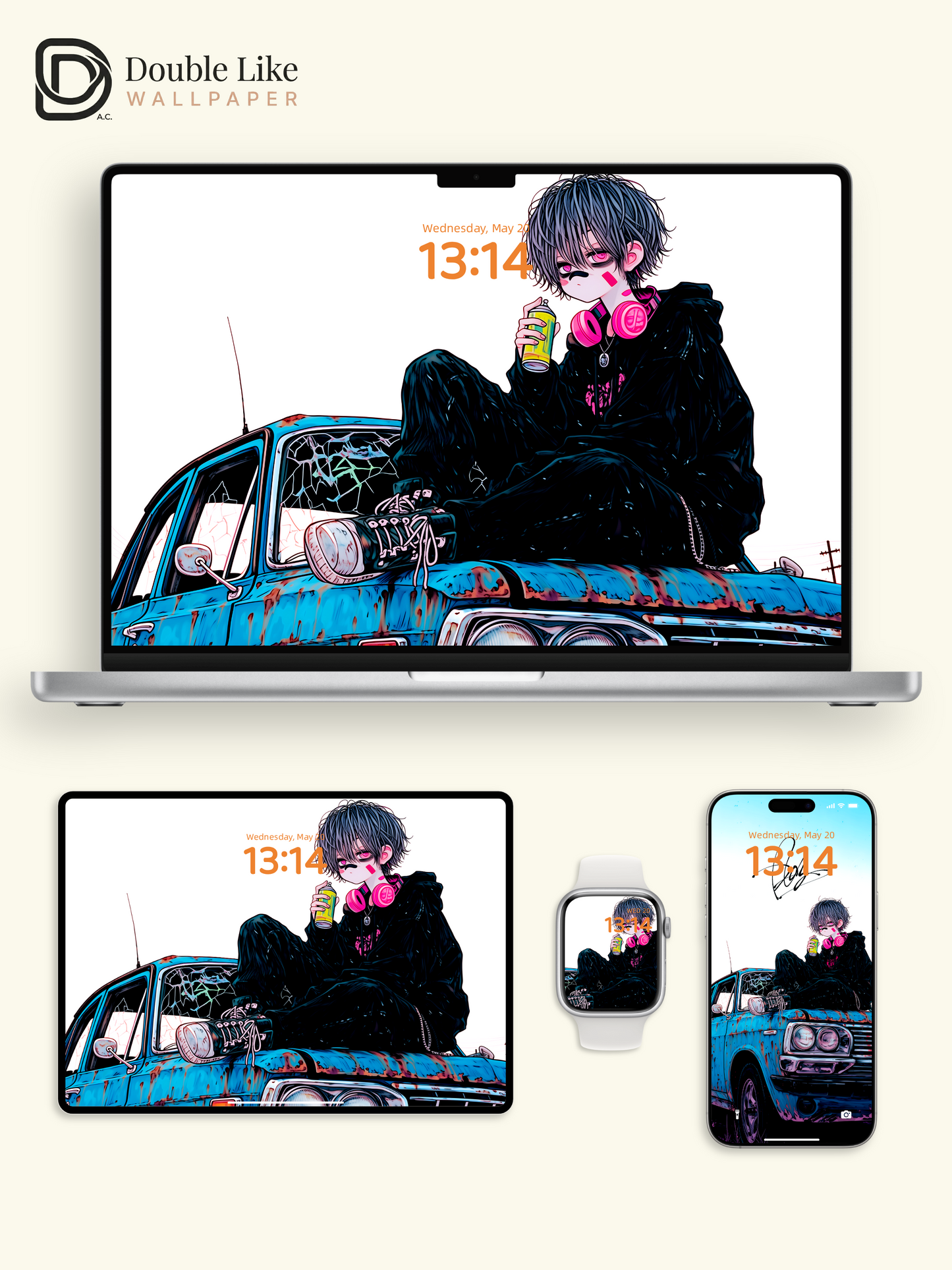 Retro Anime Boy Spray Paint Vintage Car Urban Grunge Aesthetic Wallpaper Pack [#HW1518]