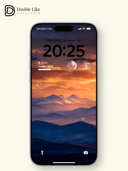 Sunset Mountain Layers Golden Cloudscape Illustration Wallpaper Pack [#LFHL1002]