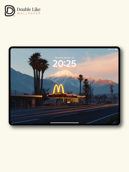 Retro Neon Diner Highway Sunset Mountain Cinematic Aesthetic Wallpaper Pack [#JJ1017]