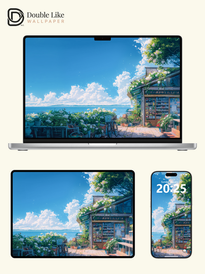 Seaside Flower Shop Summer Blue Sky Anime Aesthetic Wallpaper Pack [#WGF007]