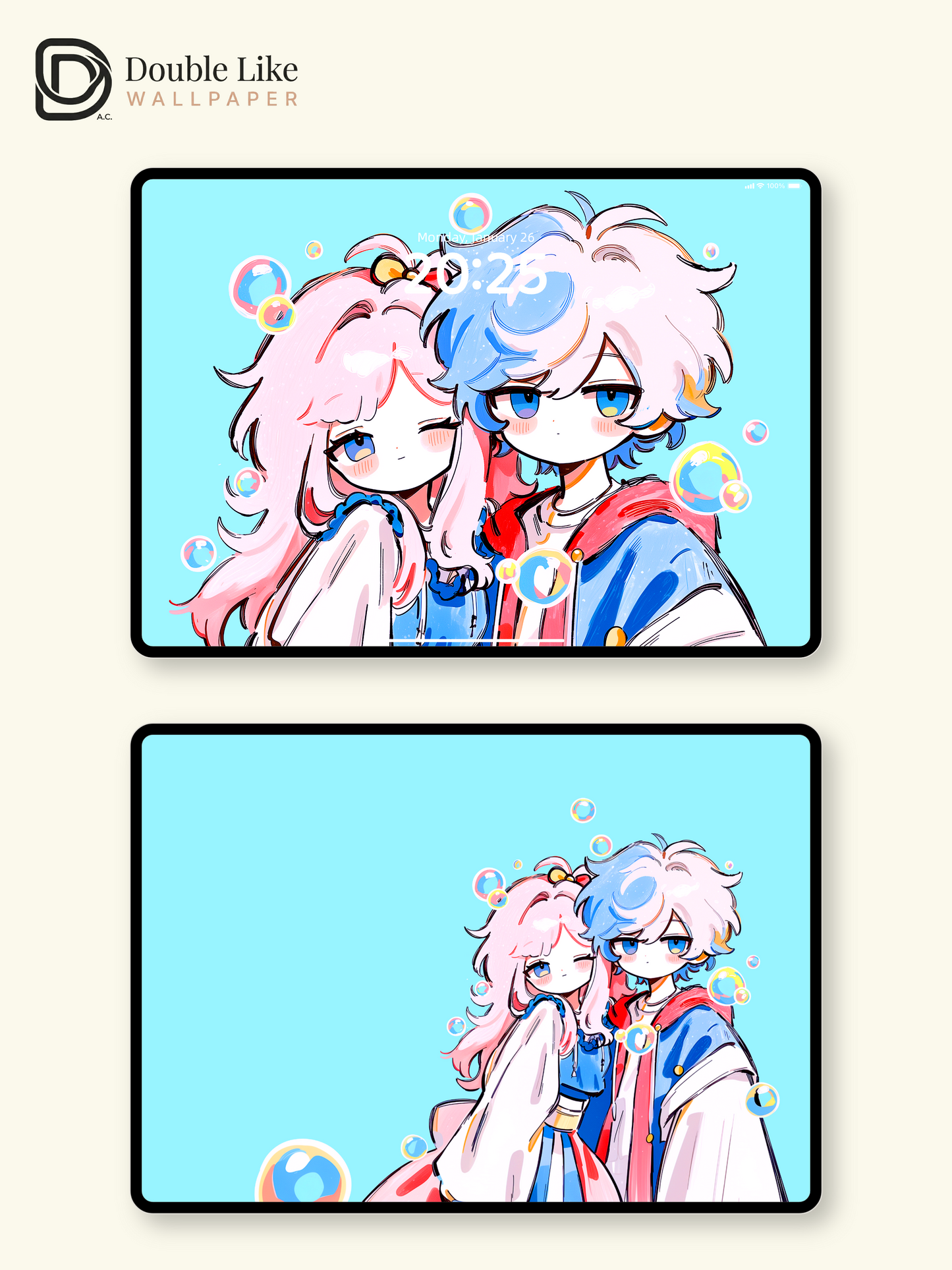 Cute Anime Couple Matching Streetwear Pastel Bubbles Aesthetic Wallpaper Pack [#HW1517]