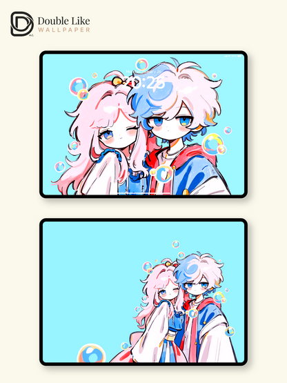Cute Anime Couple Matching Streetwear Pastel Bubbles Aesthetic Wallpaper Pack [#HW1517]