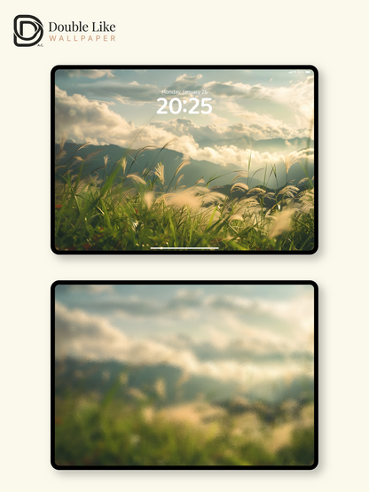 Healing Green Mountain Grass Sunlight Nature Wallpaper Pack [#ZJYX0065]