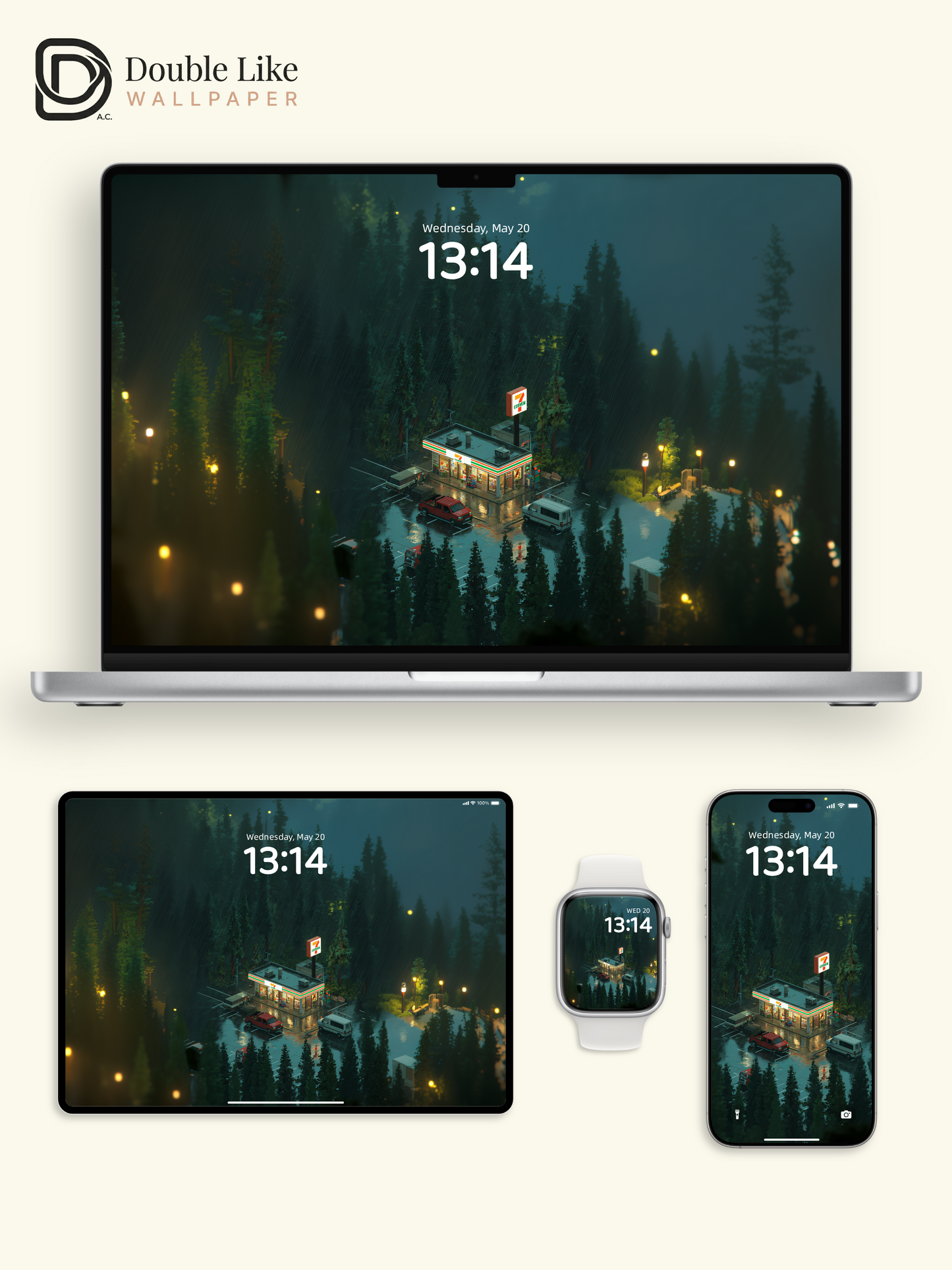 Rainy Forest Convenience Store Cozy Night 3D Aesthetic Wallpaper Pack [#JJ1386]