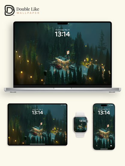 Rainy Forest Convenience Store Cozy Night 3D Aesthetic Wallpaper Pack [#JJ1386]