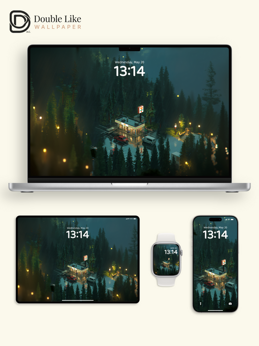 Rainy Forest Convenience Store Cozy Night 3D Aesthetic Wallpaper Pack [#JJ1386]