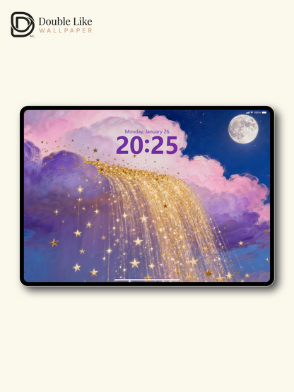 Fall into golden star river! This galaxy waterfall live wallpaper fits all phones [#HWWa006]
