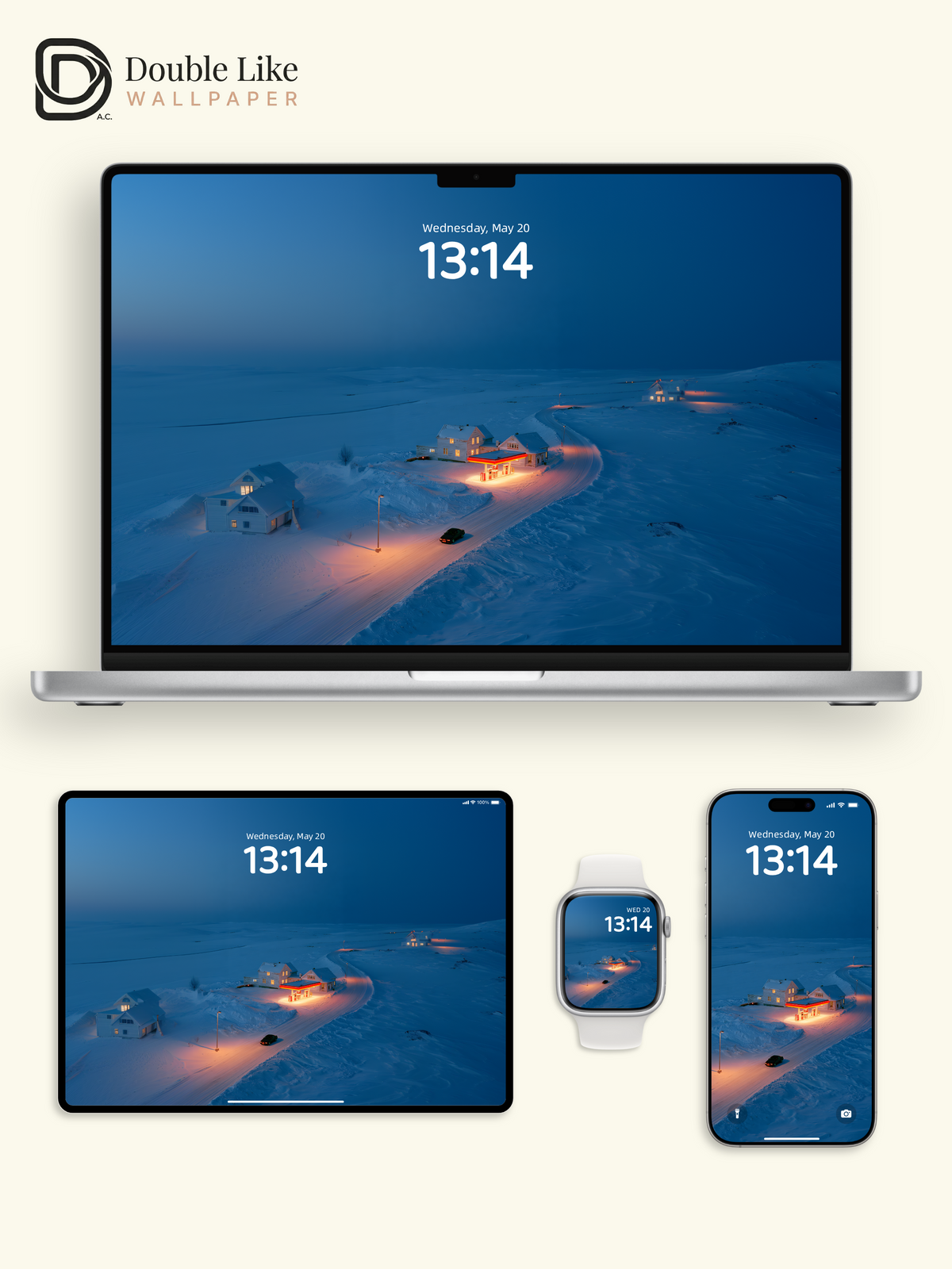 Nordic Winter Snow Gas Station Night Road Aesthetic Wallpaper Pack [#JJ1403]
