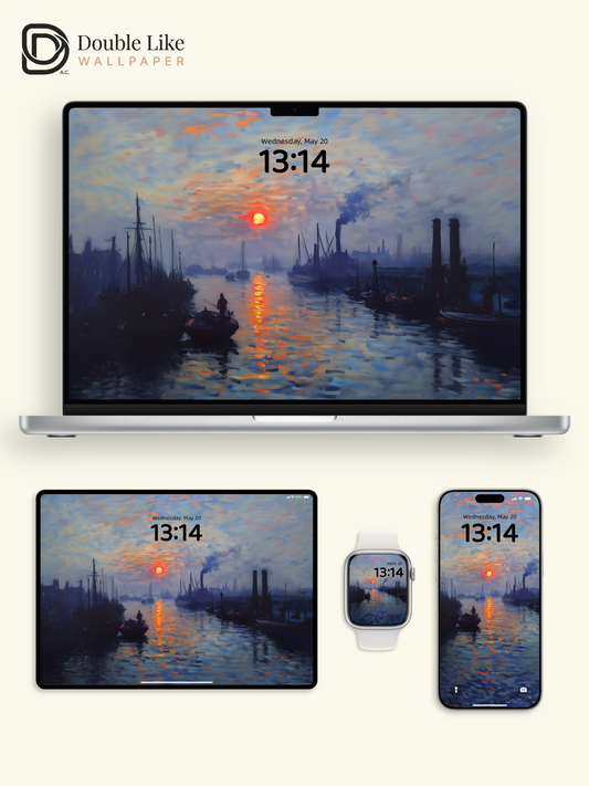 Product Name: Lonely Port Sunset Monet Style Full Set Landscape Wallpapers [#ZMY500]