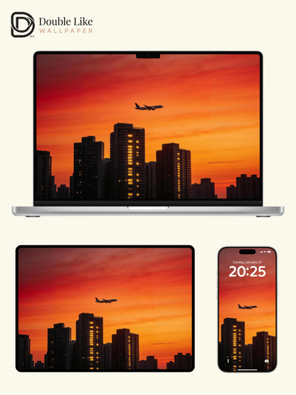 Orange Dusk City Airplane Vibe Healing HD Scenery Wallpaper Pack [#LFHL30407]