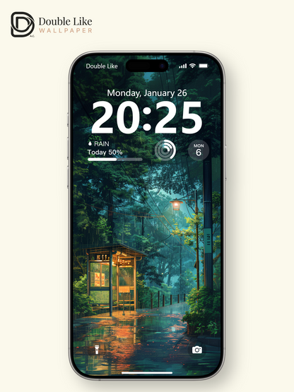 Rainy Forest Phone Booth Japanese Anime Cozy Wallpaper Pack [#WGF052]