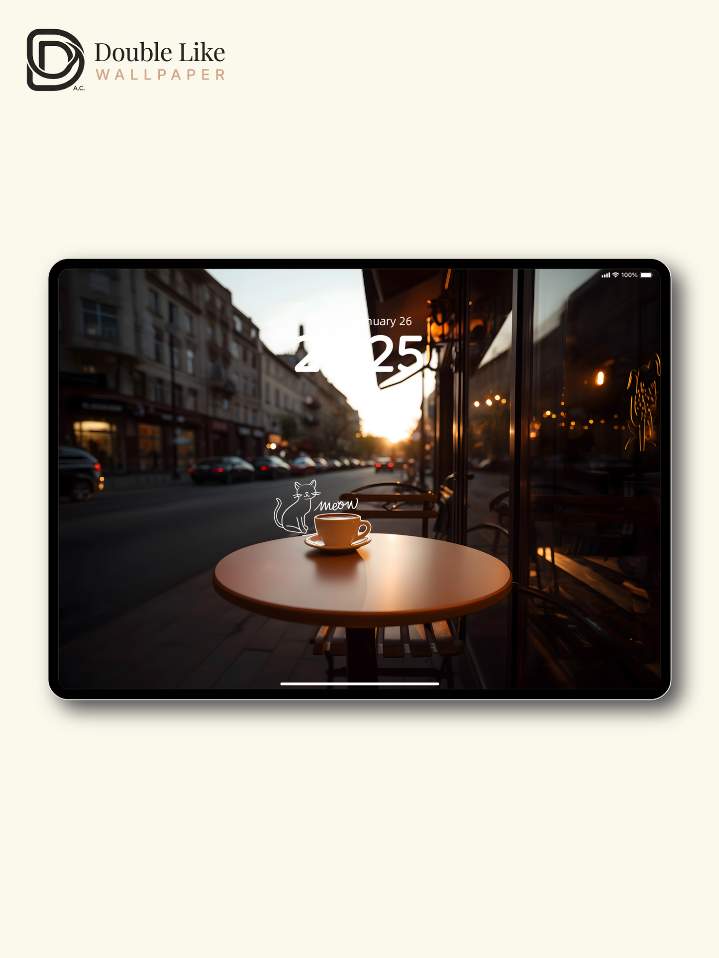 Cozy Cafe Street Golden Hour Aesthetic Wallpaper [#ZJYX0730]