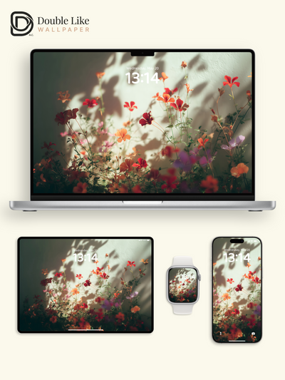 Ambient Floral Shadows White Wall Minimalist Lock Screen Wallpaper Pack [#ZJYX0797]