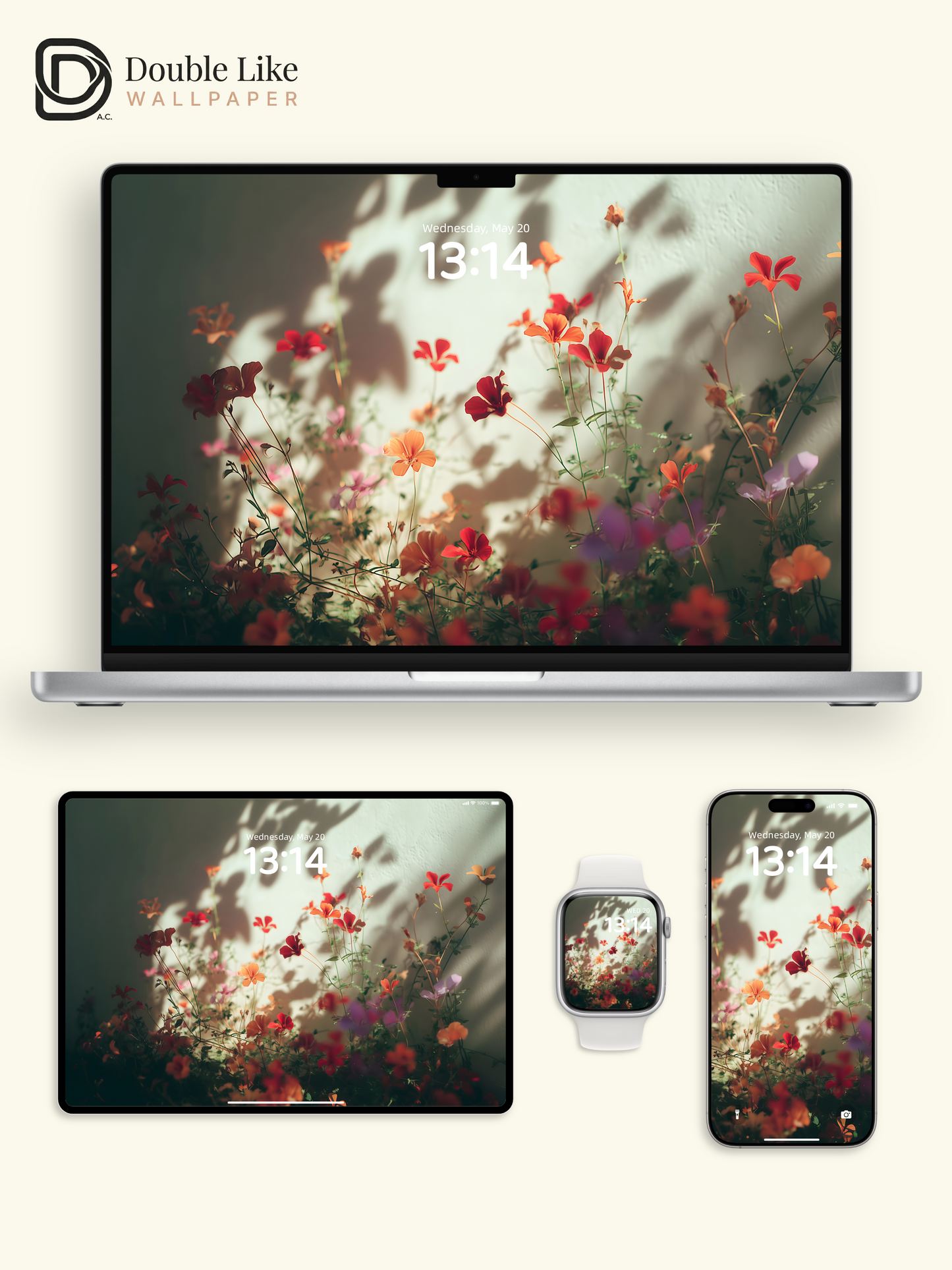 Ambient Floral Shadows White Wall Minimalist Lock Screen Wallpaper Pack [#ZJYX0797]