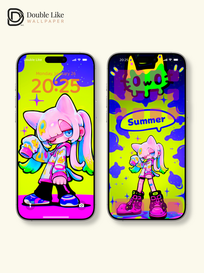Neon Summer Anime Girl Wallpaper Pack - Cute Pop Art [#GG1363]