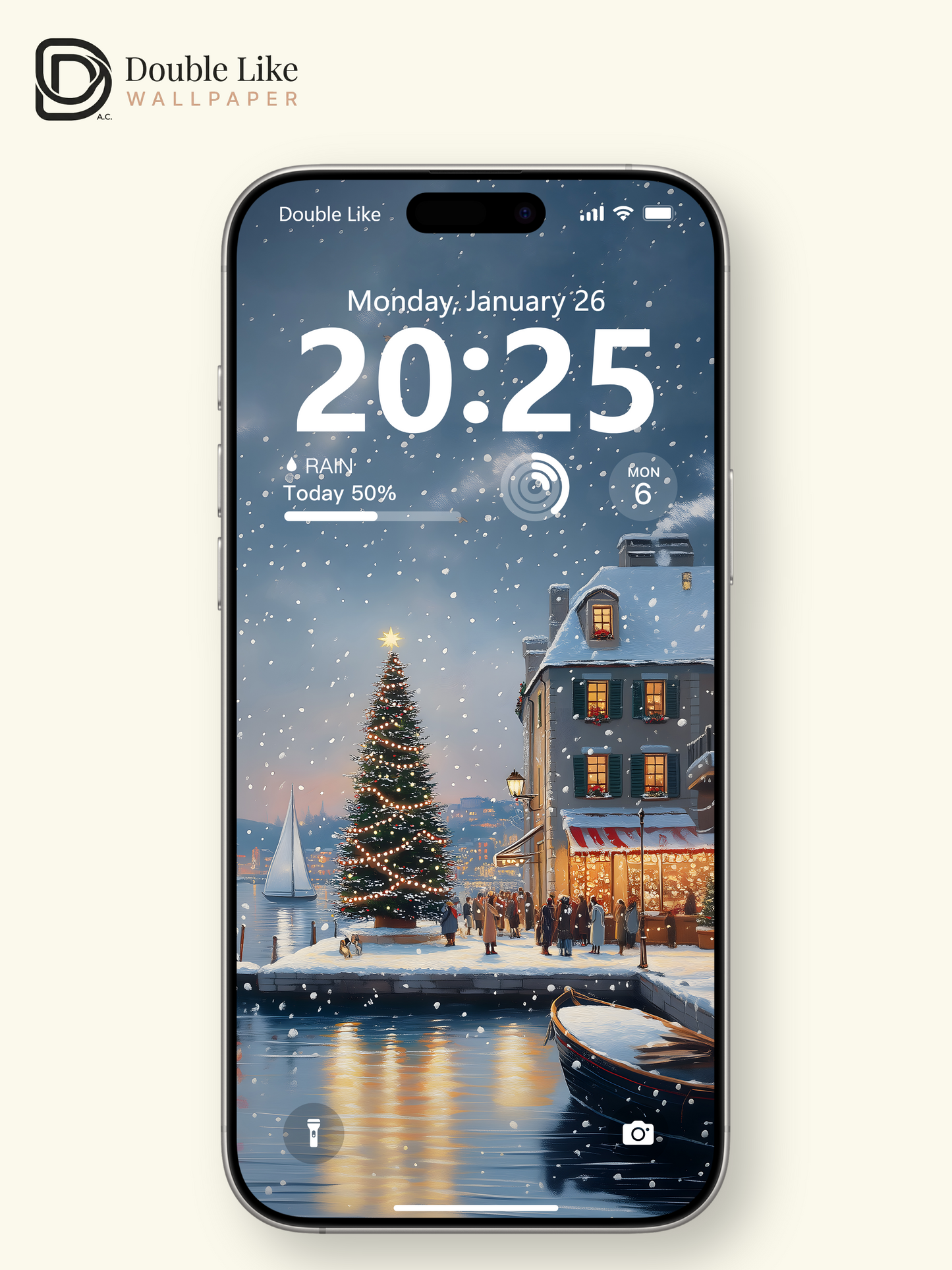 Cozy Christmas Snowy Harbor Town Illustration Aesthetic Wallpaper Pack [#WGF072]