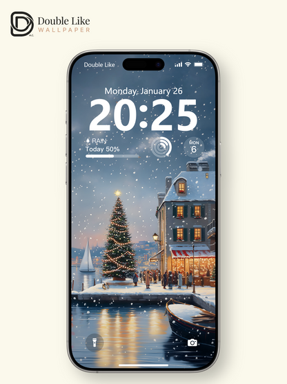 Cozy Christmas Snowy Harbor Town Illustration Aesthetic Wallpaper Pack [#WGF072]