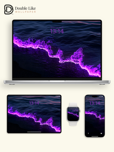 Bioluminescent Purple Ocean Wave Glowing Shoreline Aesthetic Wallpaper Pack [#ZMY055]