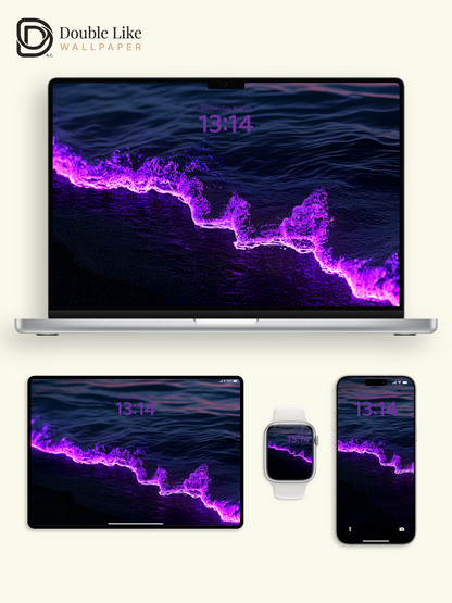 Bioluminescent Purple Ocean Wave Glowing Shoreline Aesthetic Wallpaper Pack [#ZMY055]