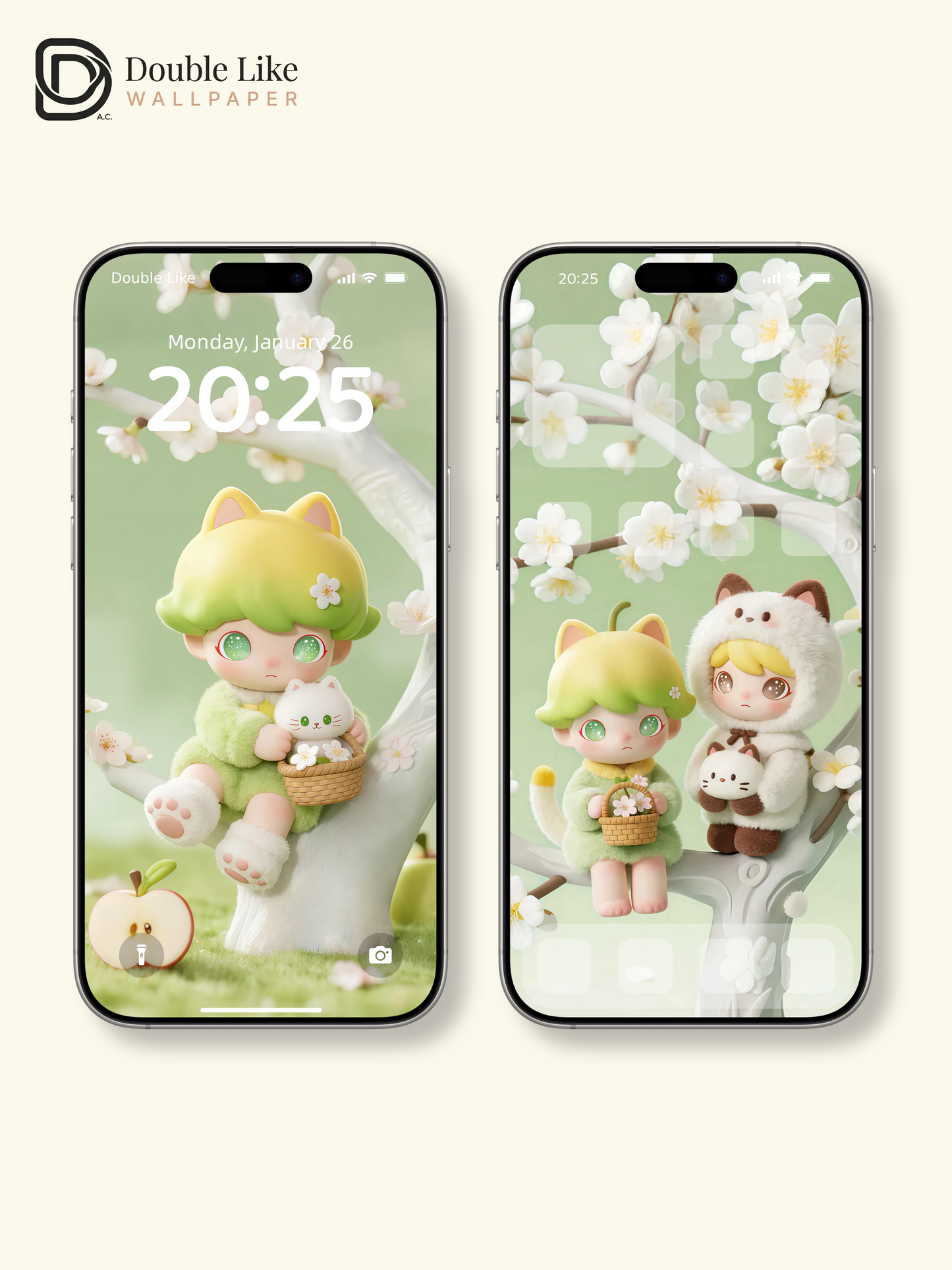 Apple Tree Spring Day 🍏 Cute Healing Green Wallpaper Set Phone & Table [#JJ156]