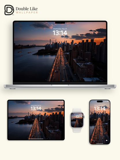 New York City Skyline Sunset Highway Landscape Wallpaper Pack [#ZJY446]