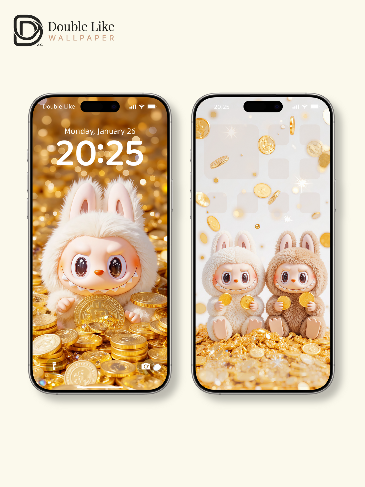 Golden Wealth Energy Cute Bunny Rich Vibes Wallpaper Set [#JJ100]