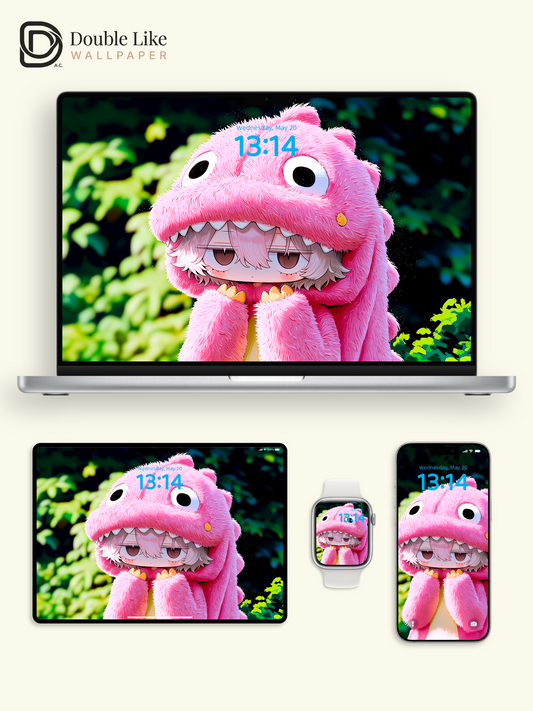 Cute Pink Dinosaur Onesie Anime Character Wallpaper Pack [#GG1409]