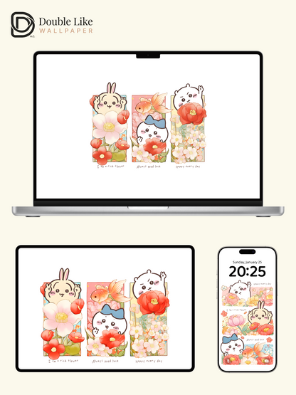 Blooming Lucky – Kawaii Good Luck Floral Wallpaper Set  [#CKW365]