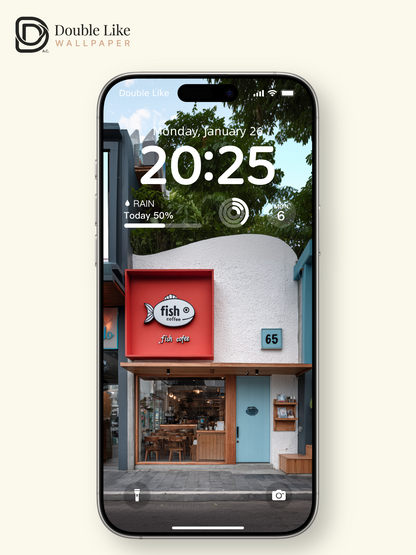 Cozy Corner Fish Coffee Shop Street Aesthetic Wallpaper Pack [#JJ1411]