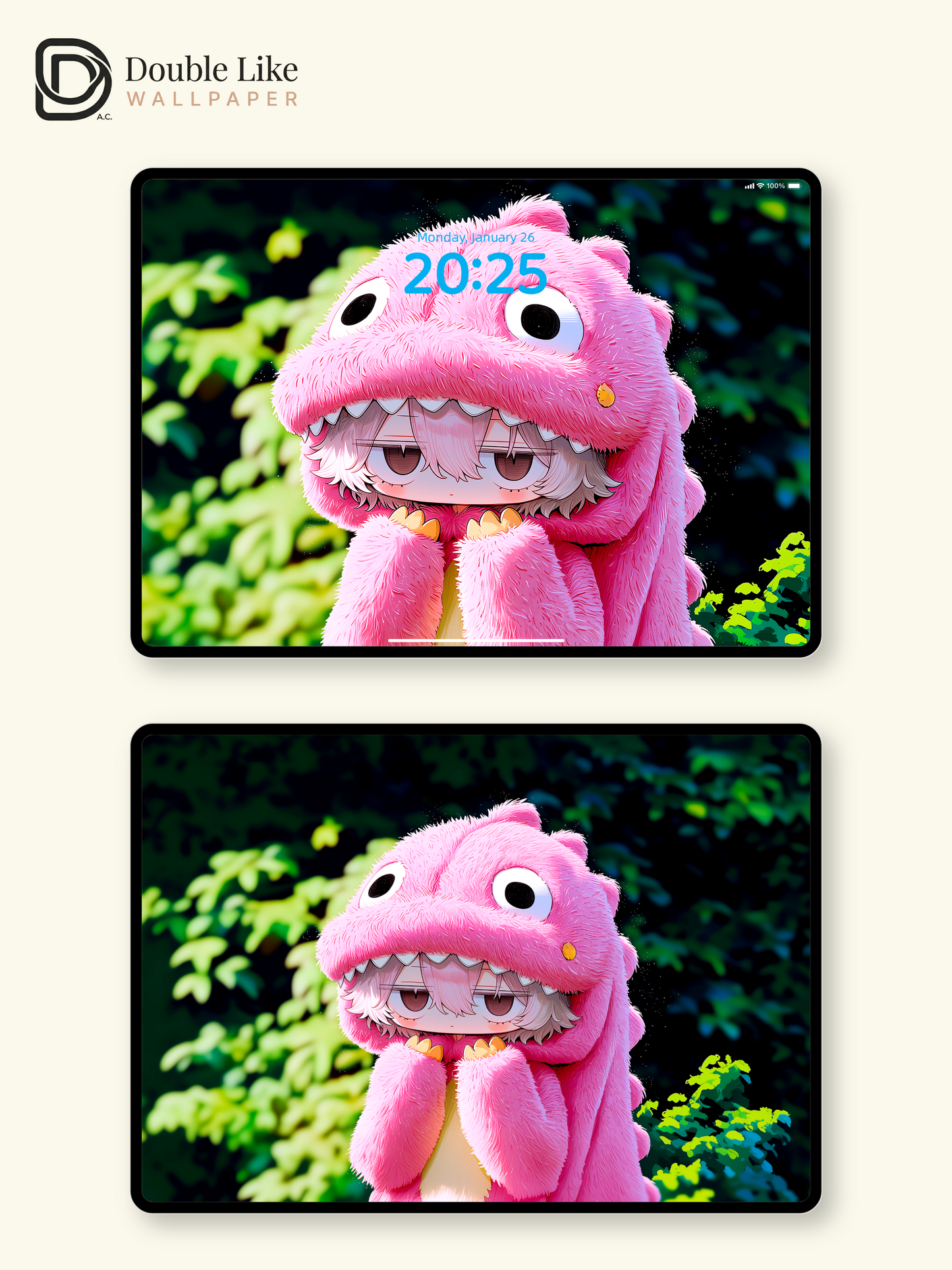 Cute Pink Dinosaur Onesie Anime Character Wallpaper Pack [#GG1409]