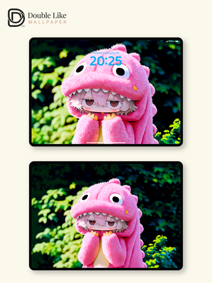 Cute Pink Dinosaur Onesie Anime Character Wallpaper Pack [#GG1409]