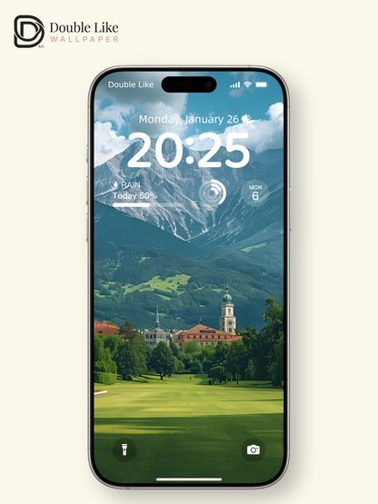 Peaceful Alpine Town Mountain Landscape Lock Screen Wallpaper Pack [#ZJYX0197]