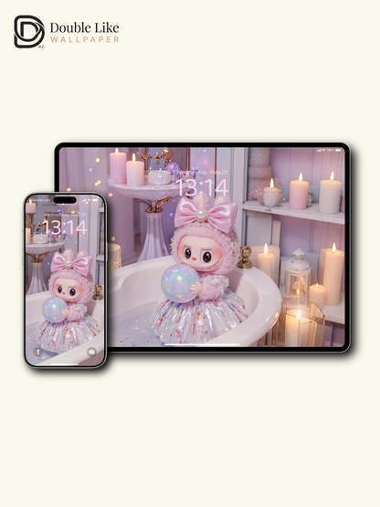 Pink Bubble Bath Dream · Cute Fantasy Bunny Wallpaper Set [#JJ62]