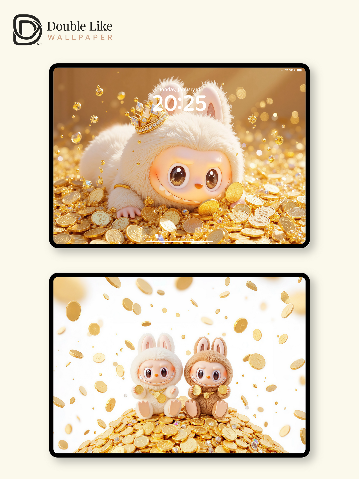 Golden Wealth Energy Cute Bunny Rich Vibes Wallpaper Set [#JJ100]
