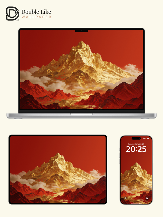 Chinese Style Red Golden Mountain River Inspirational Wallpaper Pack [#LFHL30205]
